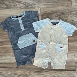 Set of Two 7 For All Mankind Baby Rompers in Gray and Beige